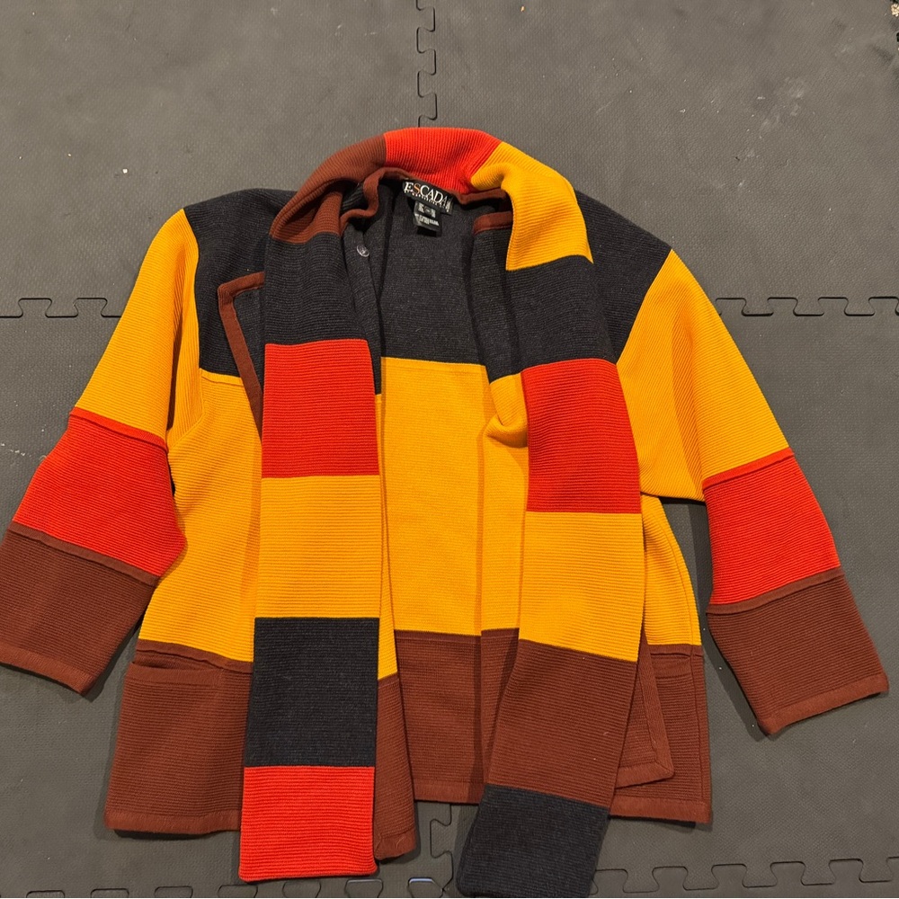 Escada Women’s Sweater and Scarf Set - Yellow, Red, Brown, Black